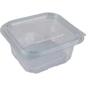   Ételtároló doboz, egybefedeles, műanyag, szögletes, 375 ml, 100 db, "Party", víztiszta