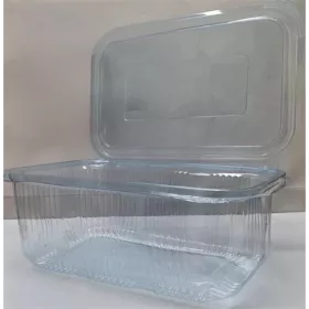   Ételtároló doboz, egybefedeles, újrahasznosított műanyag, szögletes, 750 ml, 100 db, "Party", víztiszta