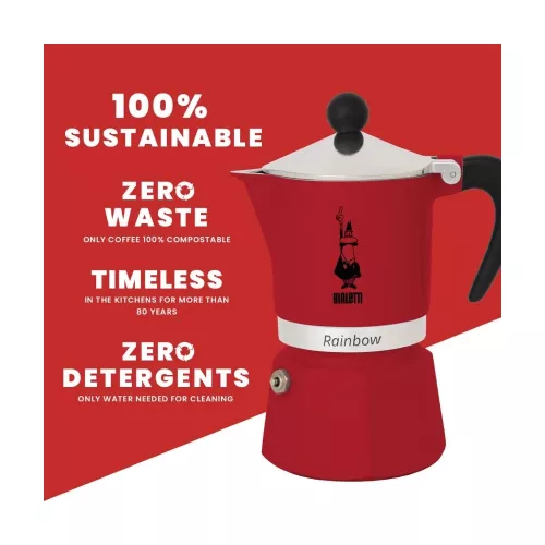 BIALETTI RAINBOW kotyogós kávéfőző 3 adag PIROS