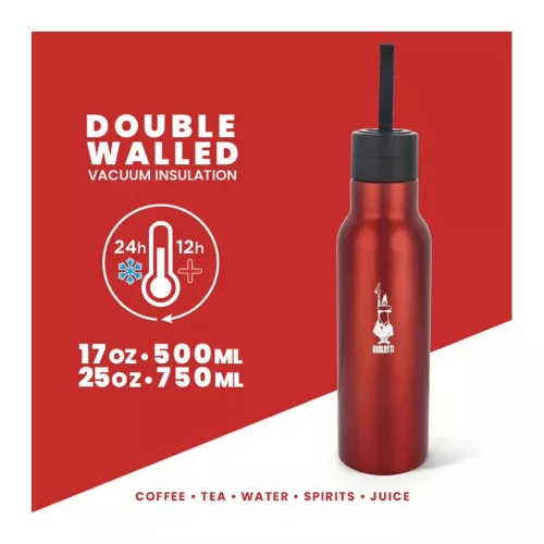 BIALETTI Hőtartó rozsdamentes acél palack 500ml PIROS