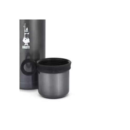 BIALETTI Hőtartó, rozsdamentes acél palack pohárral 460ml SZÜRKE