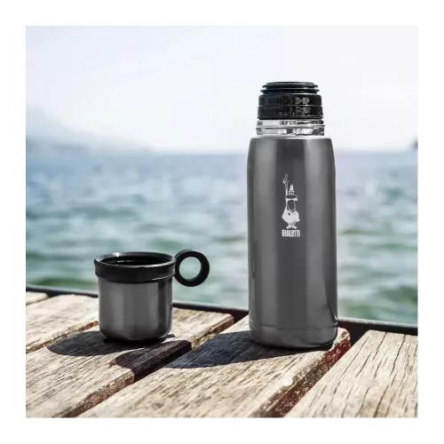 BIALETTI Hőtartó, rozsdamentes acél palack pohárral 460ml SZÜRKE