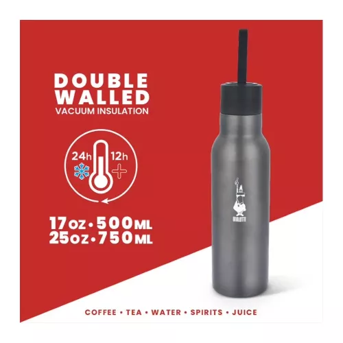 BIALETTI Hőtartó rozsdamentes acél palack 750ml SZÜRKE