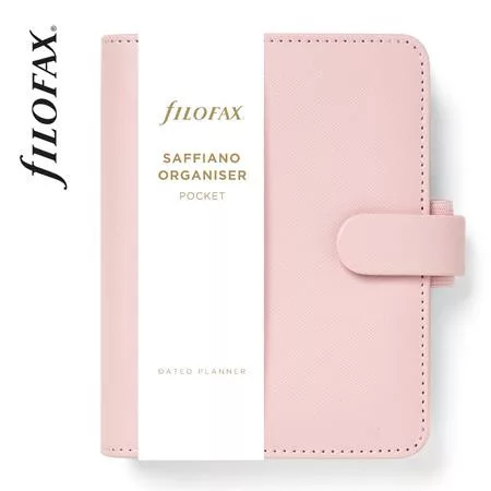 Kalendárium, gyűrűs, betétlapokkal, pocket méret, FILOFAX "Saffiano", halvány rózsaszín