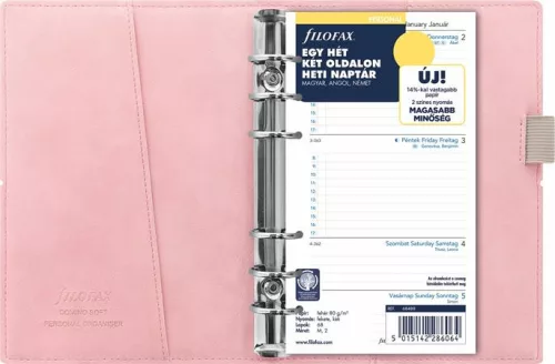 Kalendárium, gyűrűs, betétlapokkal, pocket méret, FILOFAX, "Domino Soft", pasztell rózsaszín