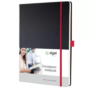 Jegyzetfüzet, exkluzív, A4, kockás, 97 lap, keményfedeles, SIGEL "Conceptum Red Edition", feket