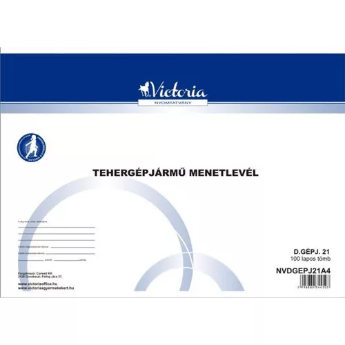 Nyomtatvány, menetlevél, tehergépjármű, 100 lap, A4, fekvő, VICTORIA PAPER, "D.GÉPJ.21. -  10 t