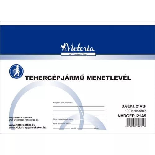 Nyomtatvány, menetlevél, tehergépjármű, 100 lap, A5, fekvő, VICTORIA PAPER, "D.GÉPJ.21." - 10 t