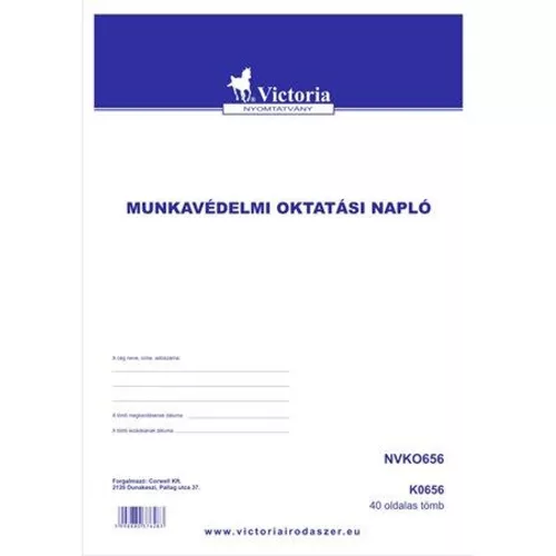 Nyomtatvány, munkavédelmi oktatási napló, 40 oldal, A4, VICTORIA PAPER, 10 tömb