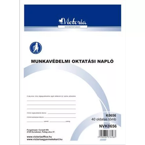 Nyomtatvány, munkavédelmi oktatási napló, 40 oldal, A4, VICTORIA PAPER, 10 tömb