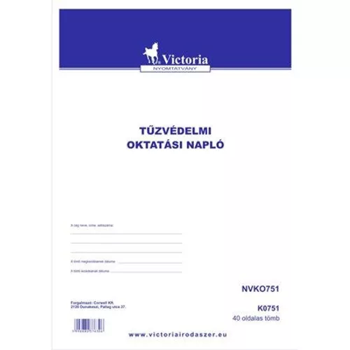 Nyomtatvány, tűzvédelmi oktatási napló, 40 oldal, A4, VICTORIA PAPER - 10 tömb