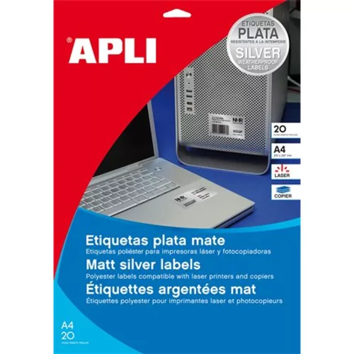 Etikett, 40 mm kör, poliészter, időjárásálló, APLI, ezüst, 480 etikett/csomag