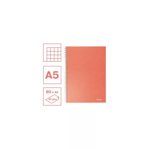 Spirálfüzet, A5, kockás, 80 lap, ESSELTE  "Colour`Breeze", korall