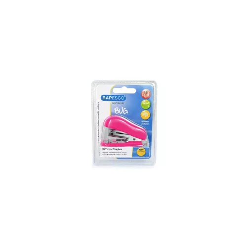 Tűzőgép, 24/6, 26/6, 12 lap, RAPESCO "Bug Mini", pink
