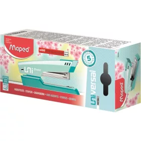   Tűzőgép, 24/6, 26/6, 25 lap, MAPED "Universal Metal Half-Strip Pastel", pasztell türkiz