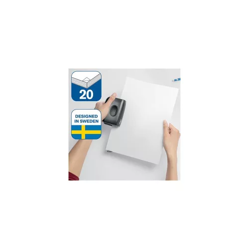Lyukasztó, kétlyukú, újrahasznosított, 20 lap, RAPID "Eco 20", fekete