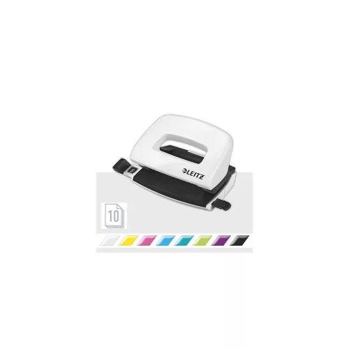 Lyukasztó, kétlyukú, 10 lap, fém, mini, LEITZ "Nexxt Wow", fehér