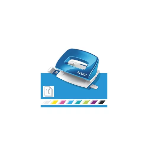 Lyukasztó, kétlyukú, 10 lap, fém, mini, LEITZ "Nexxt Wow", kék