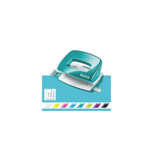 Lyukasztó, kétlyukú, 10 lap, fém, mini, LEITZ "Nexxt Wow", jégkék