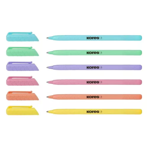 Golyóstoll, 1,0 mm, kupakos, háromszögletű, KORES "KOR-M Pastel", kék - 6db