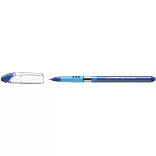 Golyóstoll, 0,5 mm, kupakos, SCHNEIDER "Slider Basic M", kék