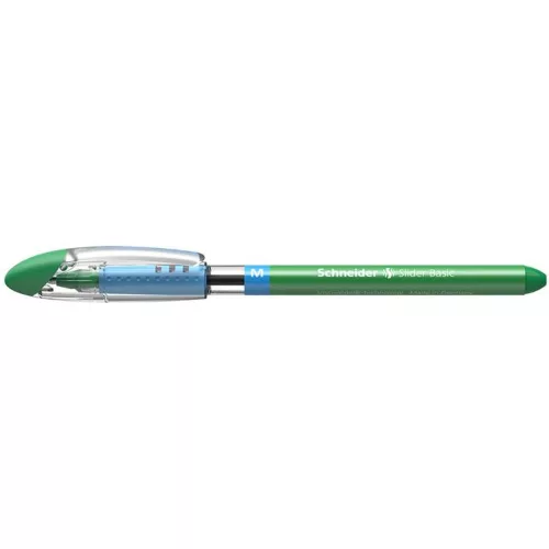 Golyóstoll, 0,5 mm, kupakos, SCHNEIDER "Slider Basic M", zöld