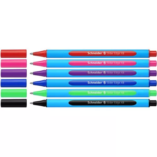 Golyóstoll készlet, 0,7 mm, kupakos, SCHNEIDER "Slider Edge XB", vegyes színek - 6db