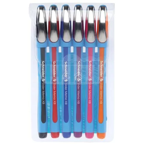 Golyóstoll készlet, 0,7 mm, kupakos, SCHNEIDER "Slider Memo XB",   vegyes színek - 6db