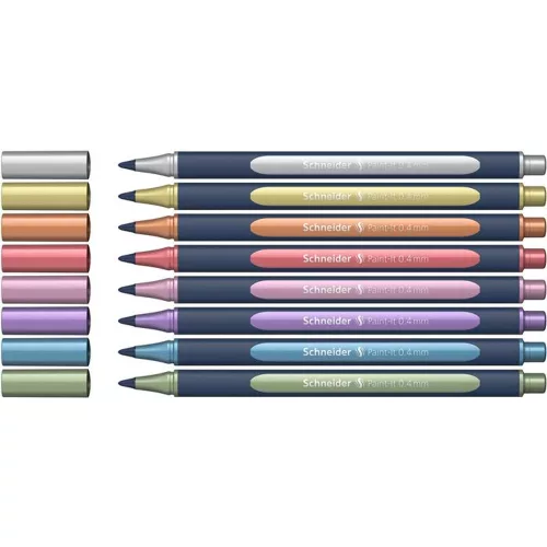 Metálfényű rollertoll készlet, 0,4 mm, SCHNEIDER "Paint-It 050" 8 különböző szín