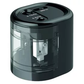   Hegyező, kétlyukú, asztali, elemes, USB töltővel, RAPESCO"PS12-USB", fekete