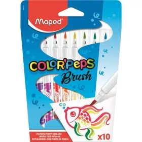   Filctoll készlet, kimosható, ecsetjellegű, MAPED "Color ’Peps Brush", 10 különböző szín