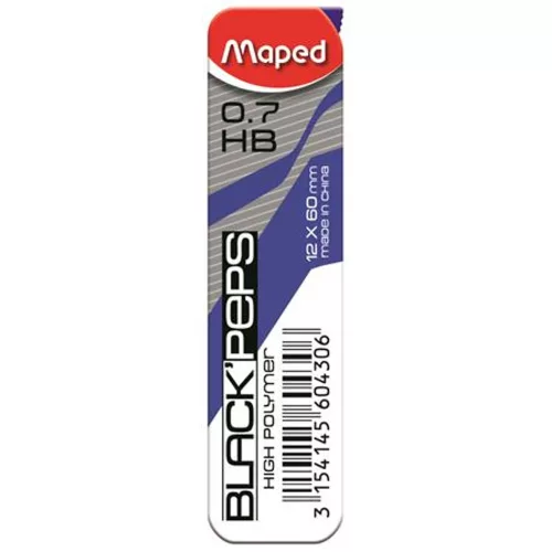 Grafitbél, 0,7 mm, HB, 2x12 szálas, MAPED "Black Peps" - 24szál