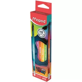 Grafitceruza radírral, HB, háromszögletű, MAPED "Black'Peps Energy", 6 különböző minta - 12db