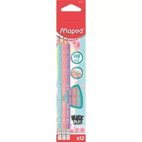 Grafitceruza radírral, HB, háromszögletű, MAPED "Black'Peps Pastel", vegyes pasztell színek - 1