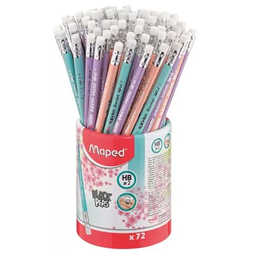 Grafitceruza radírral, ceruzatartó, HB, háromszögletű, MAPED "Black`Peps Pastel", vegyes paszte