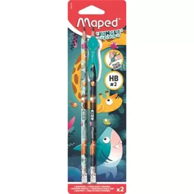 Grafitceruza radírral, HB, háromszögletű, ceruzafogóval, MAPED "Jungle Fever", kétféle minta - 