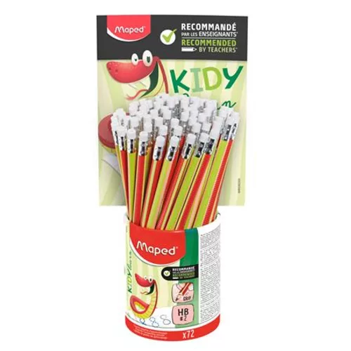 Írástanuló grafitceruza radírral, ceruzatartó, HB, háromszögletű, MAPED "Kidy Learn" - 72db