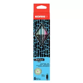   Grafitceruza radírral, HB, háromszögletű, KORES "Style Cracked", vegyes metál színek - 6db