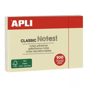   Öntapadó jegyzettömb, 50x75 mm, 100 lap, APLI "Classic", sárga