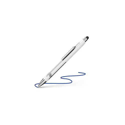 Golyóstoll, 0,7 mm, nyomógombos, érintőképernyőhöz, fehér-ezüst tolltest, SCHNEIDER "Epsilon To