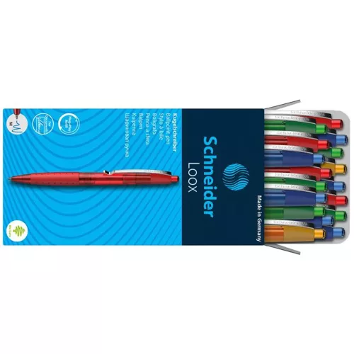 Golyóstoll, 0,5 mm, nyomógombos, SCHNEIDER "Loox", kék