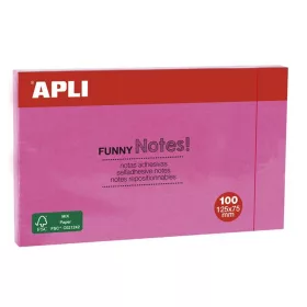   Öntapadó jegyzettömb, 125x75 mm, 100 lap, APLI "Funny", pink