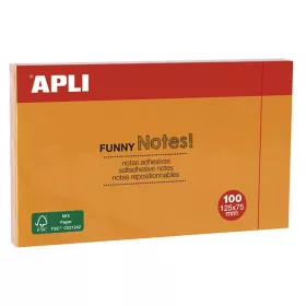   Öntapadó jegyzettömb, 125x75 mm, 100 lap, APLI "Funny", narancssárga