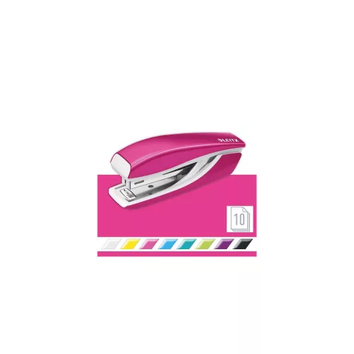 Tűzőgép, mini, No. 10, 10 lap, fém, LEITZ "Nexxt Wow", rózsaszín