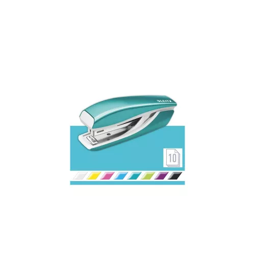 Tűzőgép, mini, No. 10, 10 lap, fém, LEITZ "Nexxt Wow", jégkék