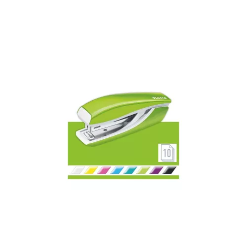 Tűzőgép, mini, No. 10, 10 lap, fém, LEITZ"Nexxt Wow", zöld