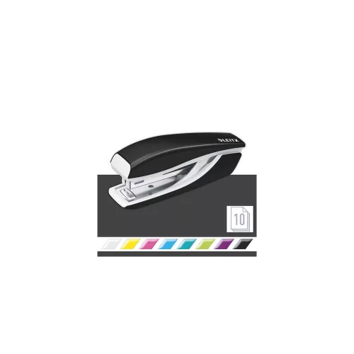 Tűzőgép, mini, No. 10,  10 lap, fém, LEITZ"Nexxt Wow", fekete