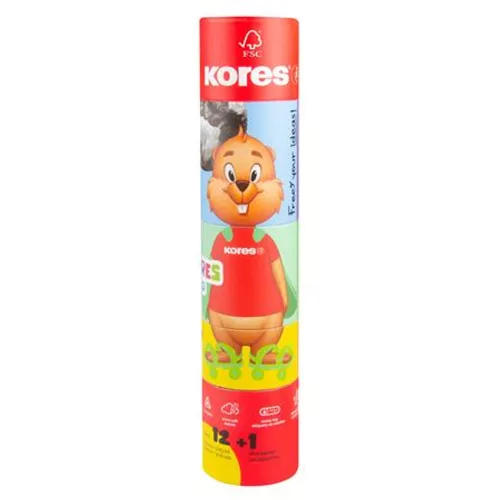 Színes ceruza készlet, háromszögletű, jumbo, 1 hegyezővel, KORES "KOLORES Twist & Turn", 12 kül