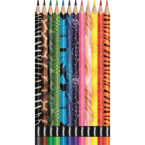 Színes ceruza készlet, háromszögletű, MAPED "Color`Peps Animal", 12 különböző szín