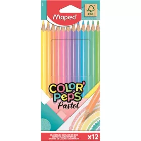 Színes ceruza készlet, háromszögletű, MAPED "Color'Peps Pastel", 12 különböző pasztell szín